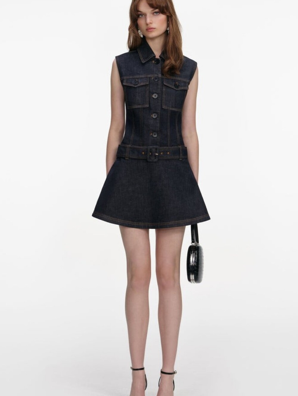 Self Portrait Indigo Denim Flared Mini Dress - Picture 1 of 14